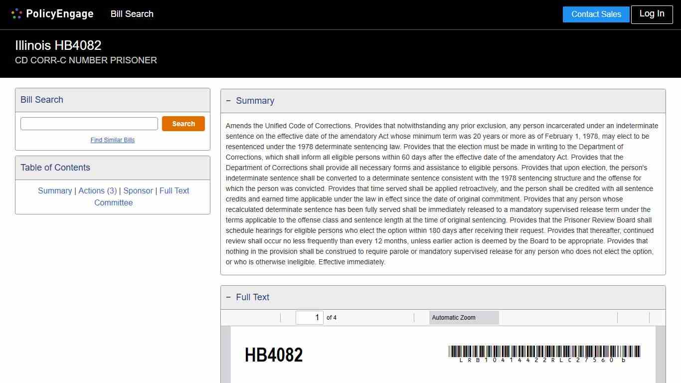 HB4082 Illinois 2025-2026 CD CORR-C NUMBER PRISONER - Legislative Tracking PolicyEngage