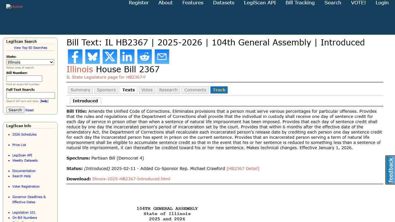 Bill Text: IL HB2367 2025-2026 104th General Assembly Introduced LegiScan